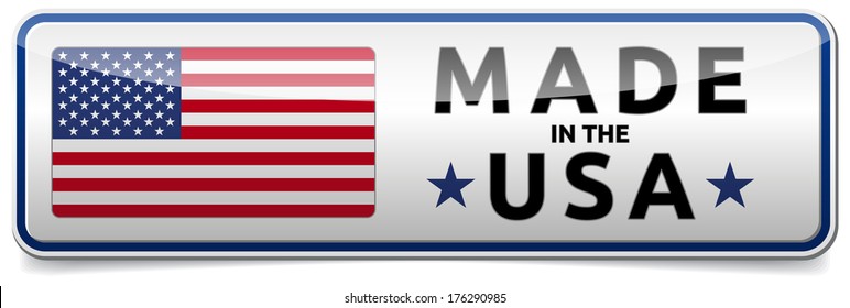 USA flag, United States of America - glossy button banner with reflection and shadow on white background