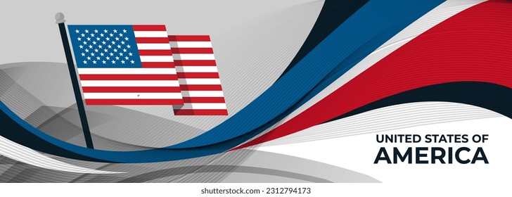 USA flag or United States of America independence day geometric web banner for 4th of July. Red Blue modern corporate abstract retro background design with American flag theme. US Vector Illustration.