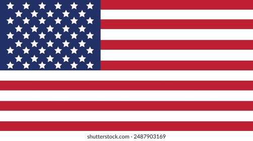 Bandera USA. Bandera de Estados Unidos colores reales y tamaño Ilustración vectorial aislada y editable.Ilustración vectorial y Imagen de una bandera estadounidense para la celebración del día nacional, día de la bandera de Estados Unidos, elecciones