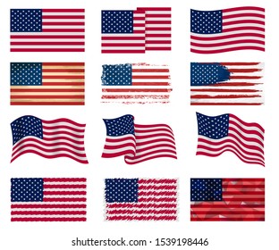 USA flag vector american national symbol of united states with stars stripes illustration freedom independence set of flagged patriotic emblem isolated on white background.