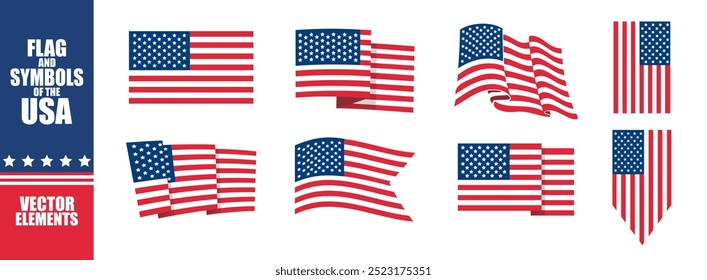 VECTOR de la bandera de EE.UU. Rayas banderas de Estados Unidos con estrellas. Símbolo nacional americano aislado en fondo transparente.