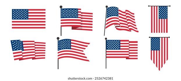 USA Flagge Vektor amerikanisches Nationalsymbol der Vereinigten Staaten. Streifen Flaggen vereint Staaten mit Sternen. Amerikanisches Nationalsymbol einzeln auf transparentem Hintergrund.