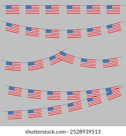 USA Flag Vector. Buntings. United States Garland. Party Flags. Patriotic Decoration. Independence Day. America Illustration. American Pride.