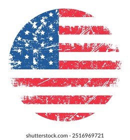 USA flag vector in circle grunge illustration American national symbol