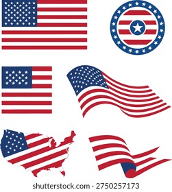 USA Flag Vector Collection - American Symbols for Independence Day and Patriotic Designs