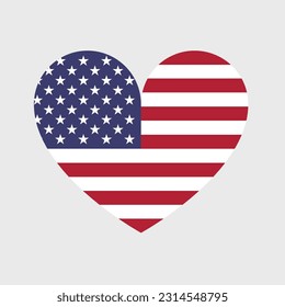 Ilustración del icono del vector de la bandera de los Estados Unidos en forma de corazón