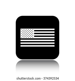 USA flag vector icon on black button with reflection