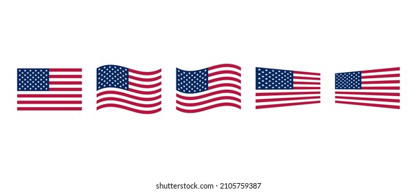 USA flag vector icons set. United States of America flags symbol. Realistic american patriot flag symbols
