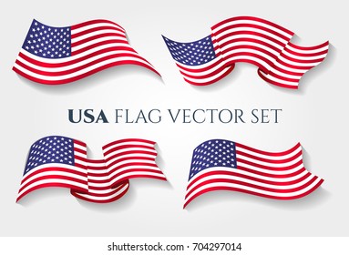 USA Flag Vector Illustration. American National Wave United States 3D Flag Isolated On White Background