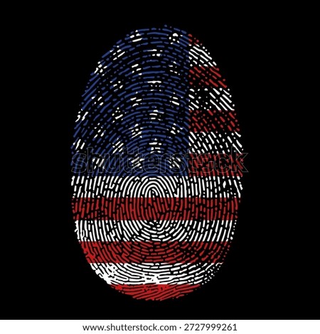 USA flag vector illustration in fingerprint shape. National American flag as a symbol of patriotism, identity and pride on black background.