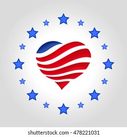 USA flag vector illustration. Love America image. USA flag - Heart Shape icon.
