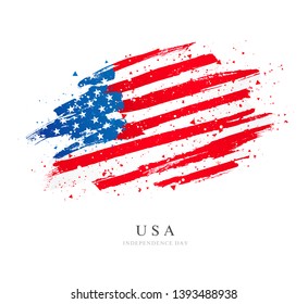 USA flag. Vector illustration on white background. Brush strokes drawn by hand. Independence Day.