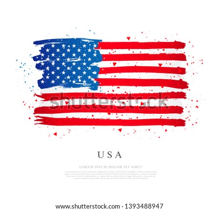 USA flag. Vector illustration on white background. Brush strokes drawn by hand. Independence Day.
