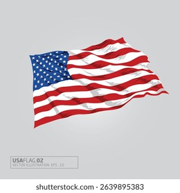 USA Flag Vector Illustration. This American Flag In The Wind Illustration.