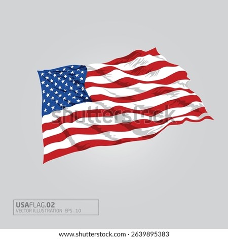 USA Flag Vector Illustration. This American Flag In The Wind Illustration.