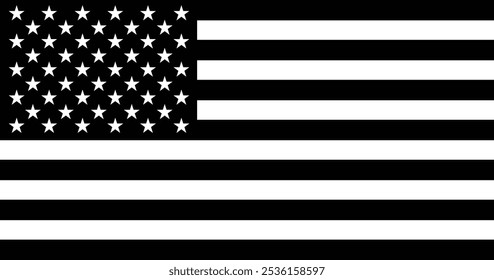 USA flag. Vector illustration of flag of the United States of America. Flag with right aspect ratio (1:1,9) and black and white color. Symbol of America isolated on background. Mourning.