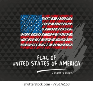 USA flag, vector sketch hand drawn illustration on dark grunge background