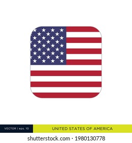 Plantilla de diseño de iluminación de material vectorial de bandera de EE.UU. Forma cuadrada redondeada.