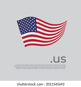 USA flag. Vector stylized us national poster design on white background. Wavy american flag with us domain, place for text. State patriotic banner united states, cover