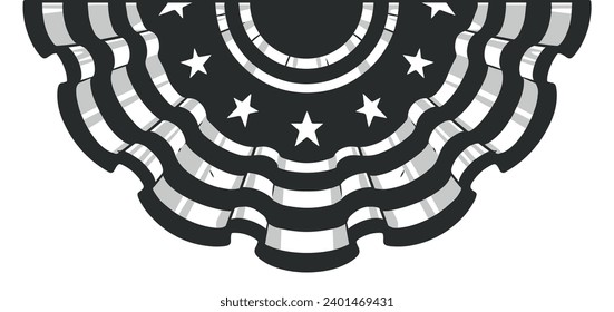 USA flag vintage sticker monochrome with semicircular cloth reminiscent of national symbol of United States of America vector illustration