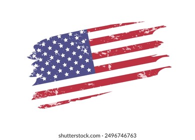 USA flag. Vintage textured American flag brush stroke. Grunge vector illustration isolated on white background