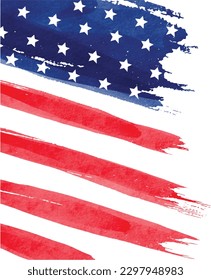 USA flag with watercolor  brush paint textured. Vector illustration 