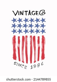 USA flag in watercolor made by hand paint, tee shirt graphics, vectors,