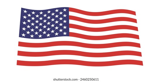 Bandera USA. Bandera estadounidense ondeada, símbolo estadounidense, Ilustración vectorial de la bandera de Estados Unidos para la celebración del Festiva 4 de julio Día del Presidente estadounidense, estrella y rayas