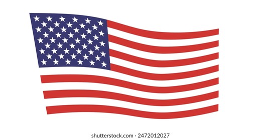 Bandera USA. Bandera estadounidense ondeada, símbolo estadounidense, Ilustración vectorial de la bandera de Estados Unidos para la celebración del Festiva 4 de julio Día del Presidente estadounidense, estrella y rayas