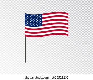 USA flag waving hanging down 3d flagpole vector on blank background