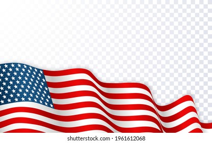 USA flag waving on the wind. 4th of the July or Independence day background. Vector illustration.