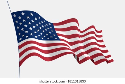 USA flag waving in the wind. 3d vector flag with folds. Vector object for illustrating posters, flyers, banners, advertising