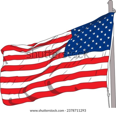 USA flag waving in the wind, American flag, waving flag of the United States of America, illustration of wavy American Flag for Independence Day