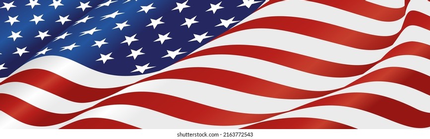 USA flag wavy long drawn landscape background banner