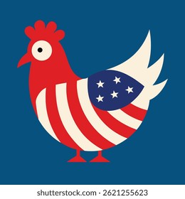 USA flag wearing hen doodle vector art illustration.
