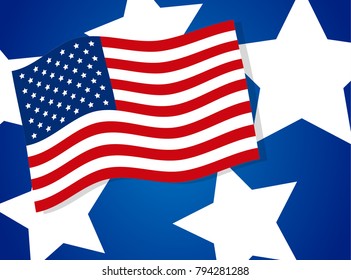 USA Flag, White Stars with Blue Background