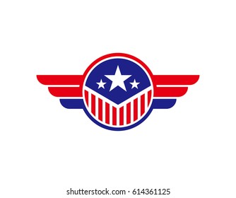 USA flag with wing logo. round