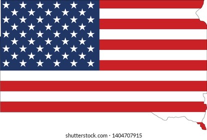 USA Flag within a Map of the State of South Dakota