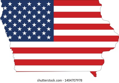 USA Flag within a Map of the State of Iowa