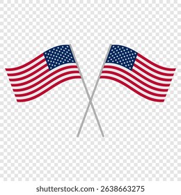 USA flags crossed. American flags on transparent background