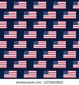 USA flags doodle seamless pattern. Vector background with US symbols. United States of America design elements. Repeating illustration.