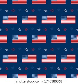 USA flags and doodle stars vector seamless pattern background for fourth of july celebration and other national american holidays.

