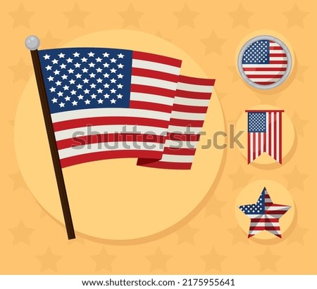usa flags icon set on yellow background