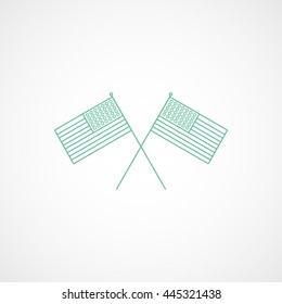 USA Flags Independence Day Green Line Icon On White Background