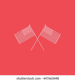 USA Flags Independence Day Line Icon On Red Background