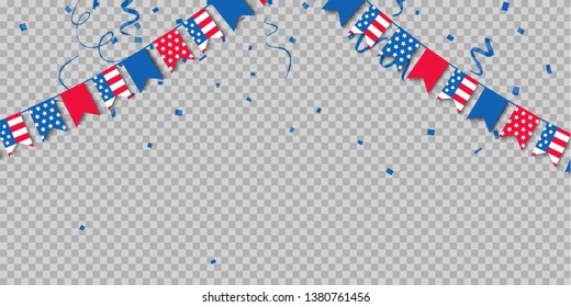 USA flags. Isolated on white. Flags bunting. Vector