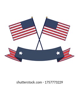 Usa flags with ribbon design, United states independence day and national theme Vector illustration