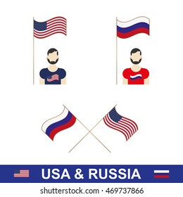 USA flags and Russia. The great country. United States of America and the Russian Federation