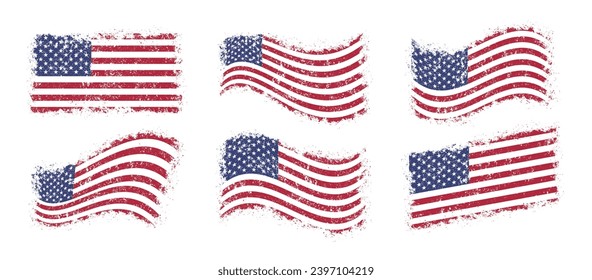 USA flags set elements colorful with stars and stripes patriotic banners to decorate packaging products made in America vector illustration