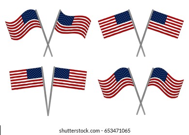 USA flags set of two.  4th July Independence day vector background.